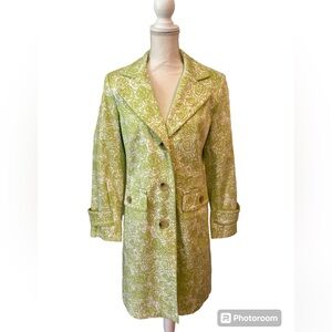 Gallery Women's Lime Green Rose Pattern Cotton Blend Lined Jacket Coat Size S